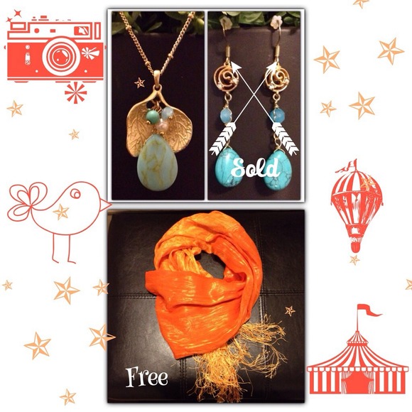 Turquoise Necklace & Earrings! Get a FREE Scarf!🍃