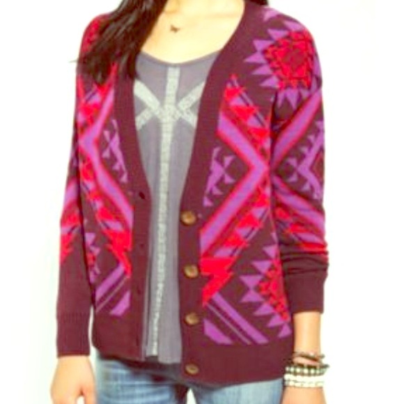 Reduced!!! Maroon Aztec intarsia cutout cardi