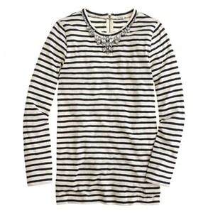 J. Crew White & Navy Jeweled Top.