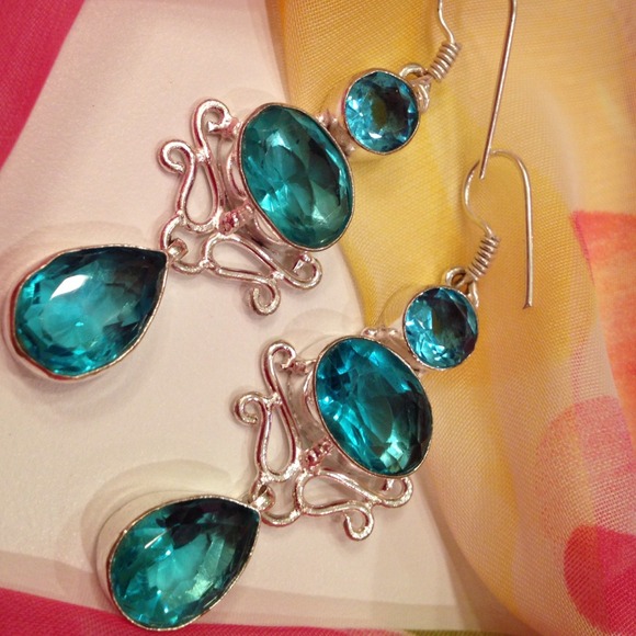 Jewelry - Silver Blue Dangle Earrings Created Topaz