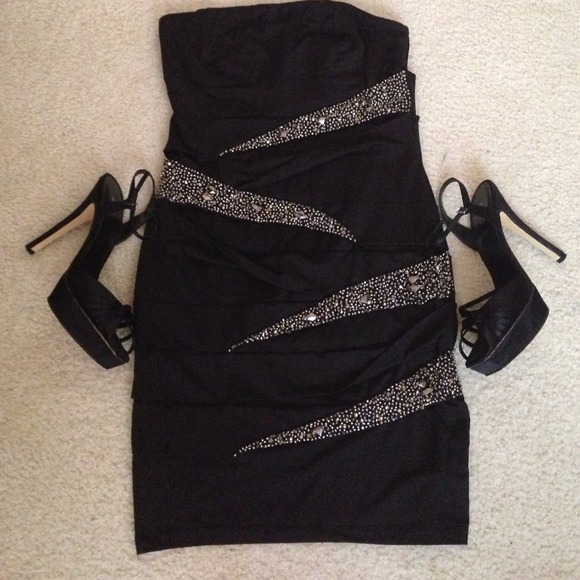Beautiful Black Embellished Bandage Dress