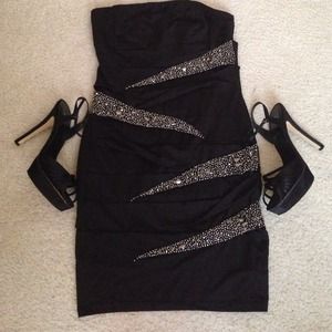 Beautiful Black Embellished Bandage Dress