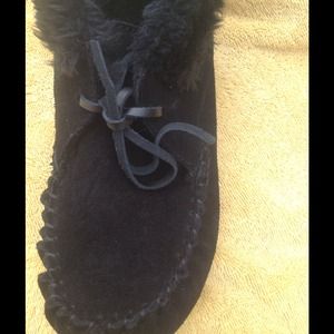 Black Suede Moccasin Booties NWOT