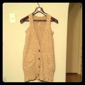 Free People crochet knit camel sweater boho vest S