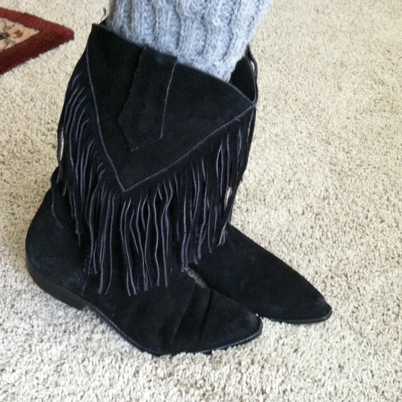 Sexy black fringe cowgirl boots
