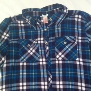 Warm blue and black plaid flannel shirt