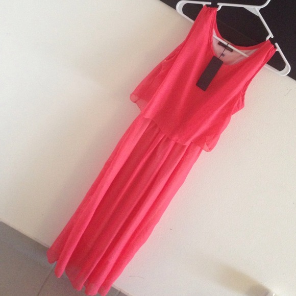 Red orange/peach long flowy dress size small NWT
