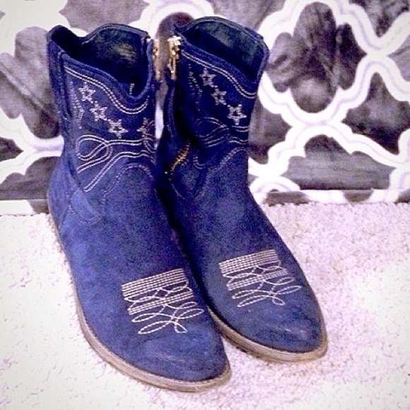 Boots - Denim blue suede cowboy ankle boots fits 7.5