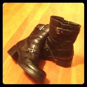 Black combat-style boots, size 7 1/2
