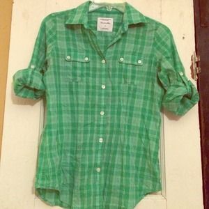Green plaid button-up shirt