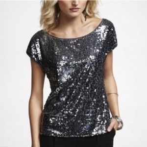 Express sequin wide neck tee