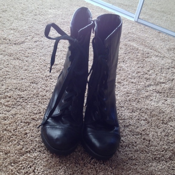 Black combat boots heels