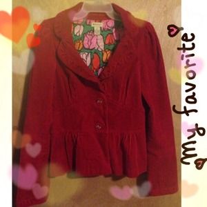 Cute Red Anthroplogie Elevenses Corduroy Jacket