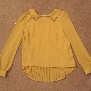 Boutique Yellow Beaded Collar Top
