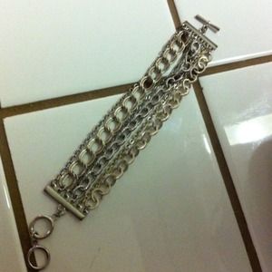 Silver multi layered toggled chain bracelet