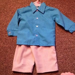 Boys button up collar shirt with pinstripe pants