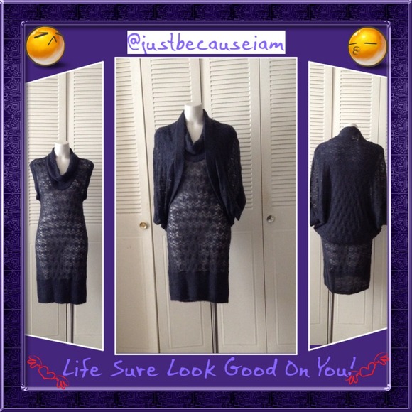 Navy Lace Crochet Batwing Cardigan & Dress
