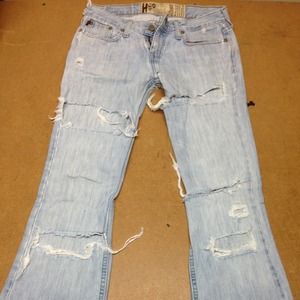 Hollister stone wash destroyed flare jeans 3 long
