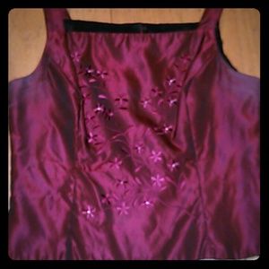Two piece-floor length-burgundy-taffeta-bridesmaid