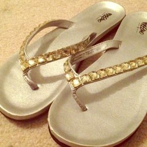 Silver rhinestone flip flops - sandals