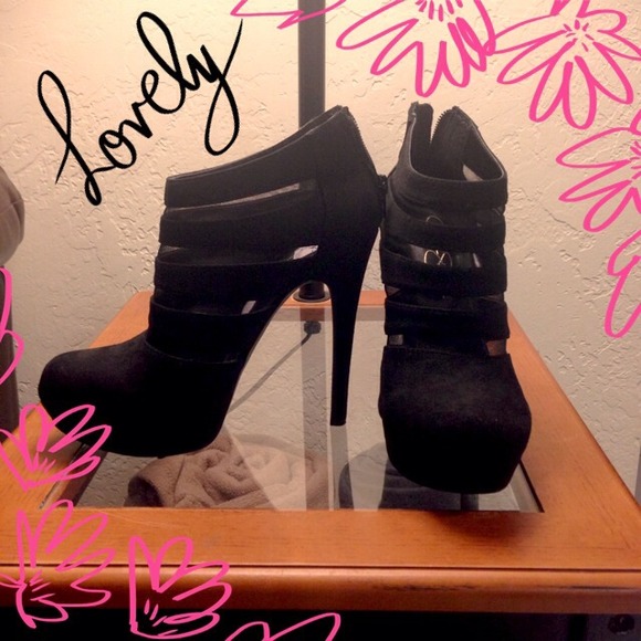 Black Suede Mesh Ankle Booties - Picture 2 of 2