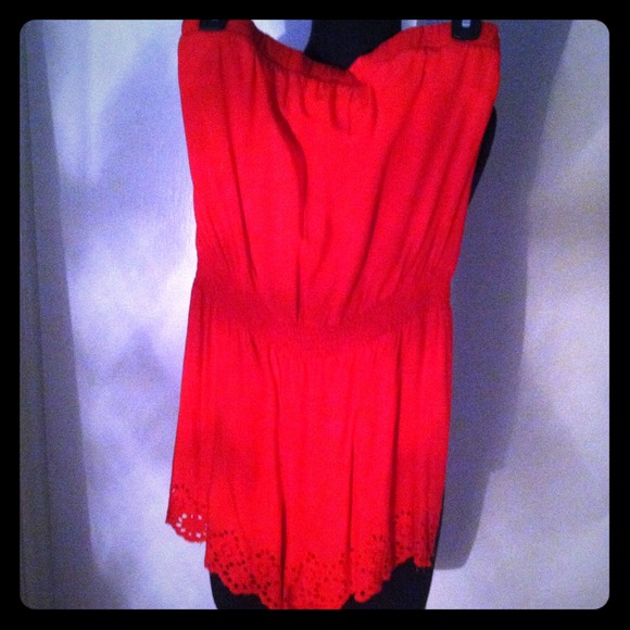 Red Strapless Romper