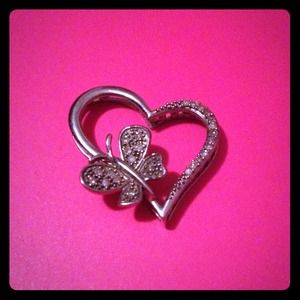 Silver Heart and Butterfly Pendant