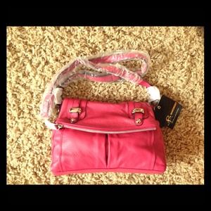 B Makowsky Pebble Leather Flap Messenger Bag-Peony