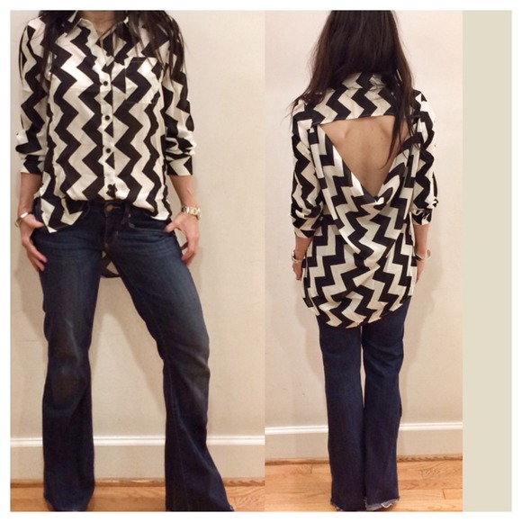 Tops - Black/white Chevron low back top