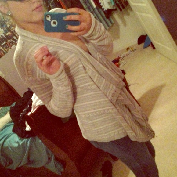 Grey an white cardigan