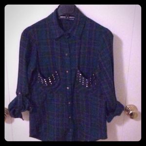 Plaid shirt with studs