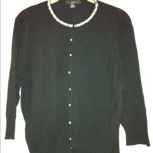 Black Cardigan with Pearl Buttons and Collar SZ XL