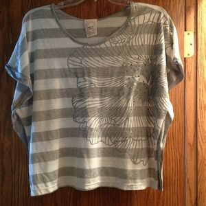 flowing grey/white striped top