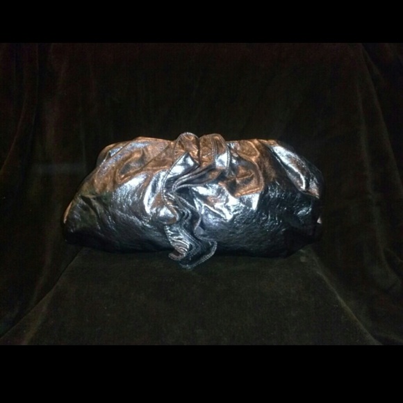Gunmetal ruffled clutch