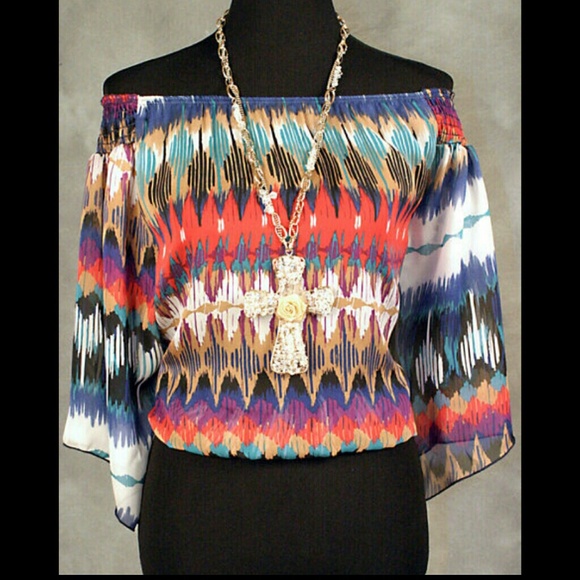 Mulit-Print Off The Shoulder Top