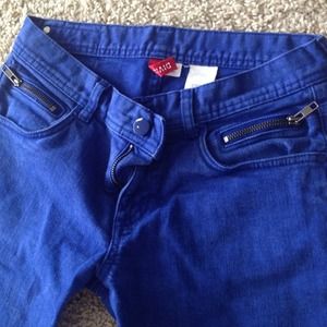 Bright blue skinny jeans