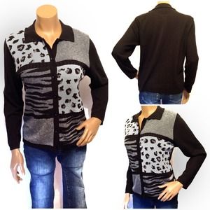 #181 Alfred Dunner Black & Grey Animal Cardigan