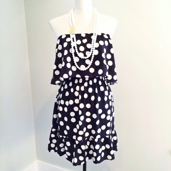 :: SOLD :: Black & White Polka Dot Ruffled Dress