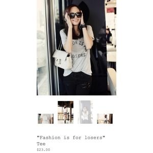 "Fashion is for losers" tee shirt