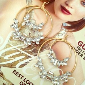 New* Large gold hoop rhinestone earrings