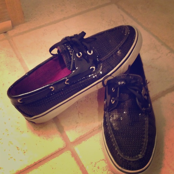 Black sequined sperrys