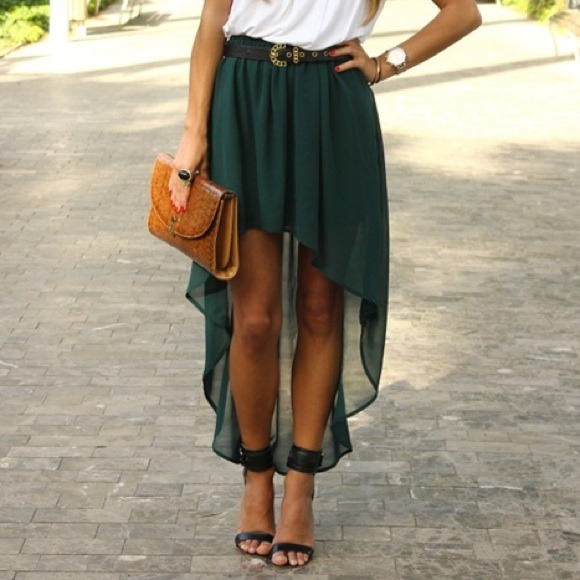 Forever 21 Dresses & Skirts - F21 || Green Chiffon HiLow Skirt