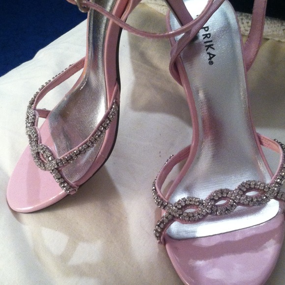 Pink strapped and jeweled pumps
