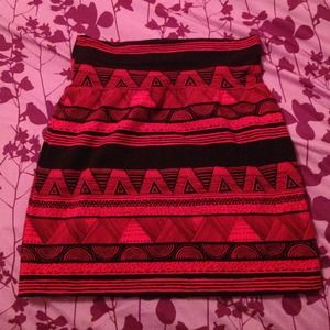 Red Aztec Print Pencil Skirt