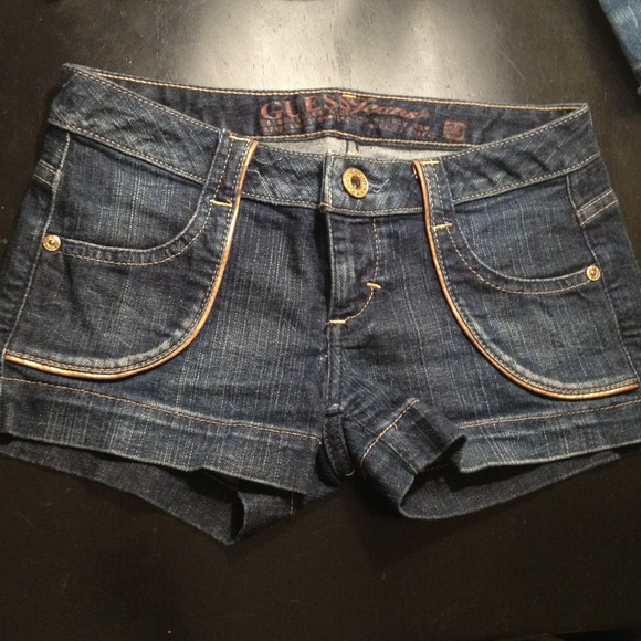 Guess denim shorts with leather detail