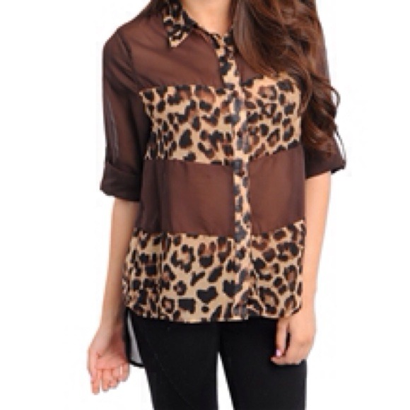 Animal Print Chiffon Button Up Top