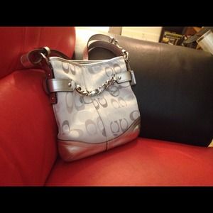 Authentic Optic Metal Sig Silver!  Coach handbag!