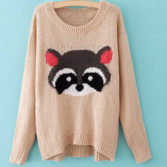 Sweaters - New relaxed fit fox face beige sweater
