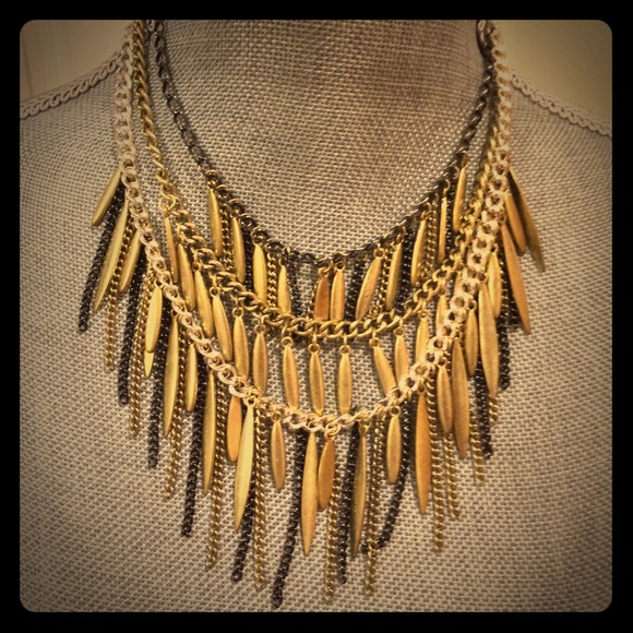 Gold, gun and silver  fringe statement necklace