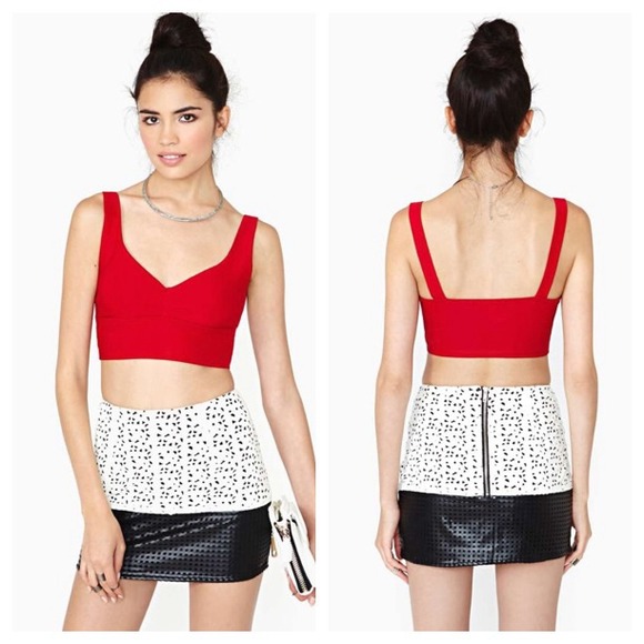 Nasty Gal Red Crop Top V Neck